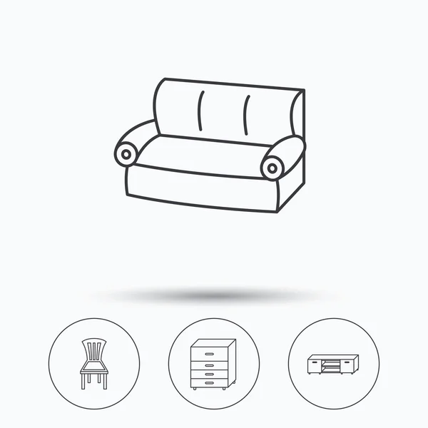 Sofa, chair and chest of drawers icons. — Stock Vector