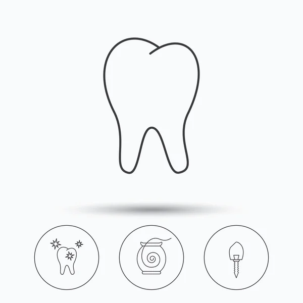 Diş, sağlıklı dişler ve diş implantı simgeler. — Stok Vektör