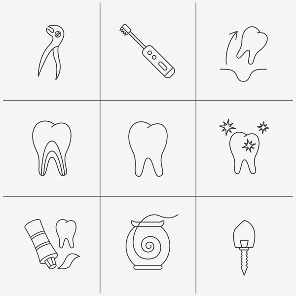 Extração de dentes, ícones de escova de dentes elétrica . — Vetor de Stock