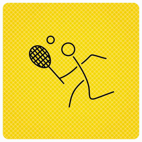 Icono de tenis. Raqueta con rótulo de bola . — Vector de stock
