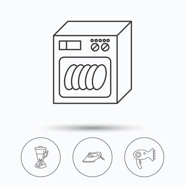 Dishwasher, hairdryer and mixer icons. — Stock Vector