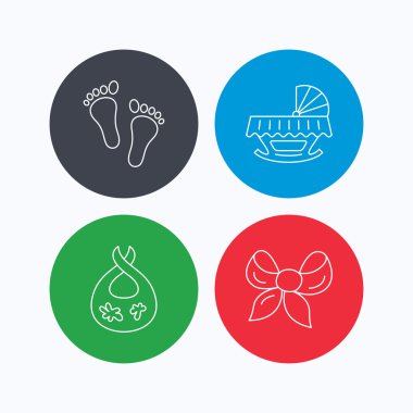 Ayak izi, beşik ve kirli önlüğü simgeler.