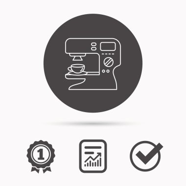 Kahve makinesi simgesi. Sıcak bir içecek makinesi işareti.