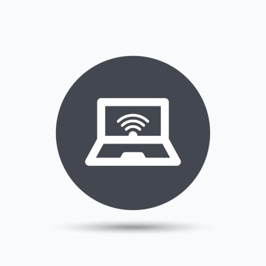 Wifi simgesi olan bilgisayar. Defter ya da laptop pc.