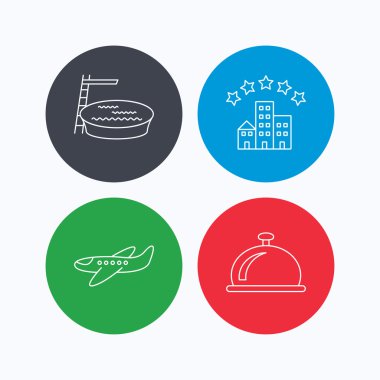 Otel, Yüzme Havuzu ve uçak simgeler.