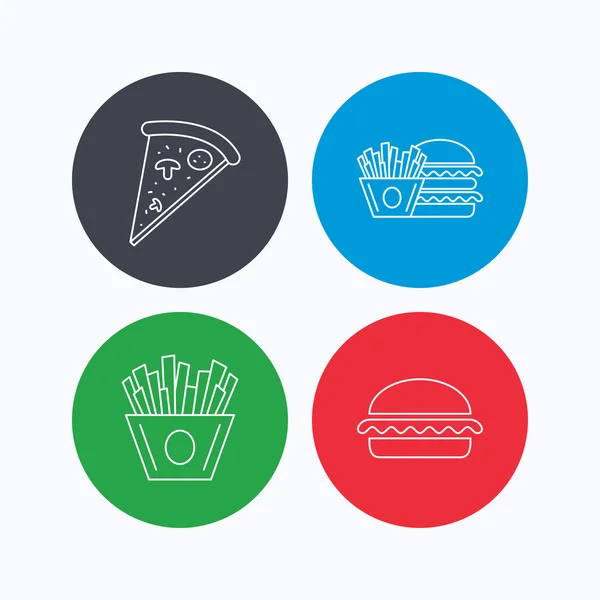 Burger, pizza and chips fries icons. — Stock Vector