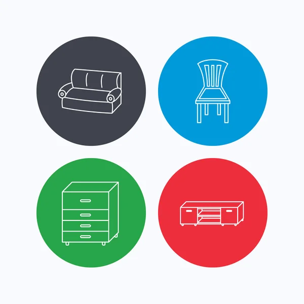 Sofa, chair and chest of drawers icons. — Stock Vector