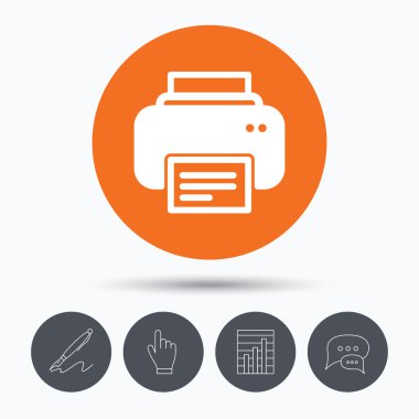 Yazıcı simgesi. Baskı teknolojisi işareti Makaleler.