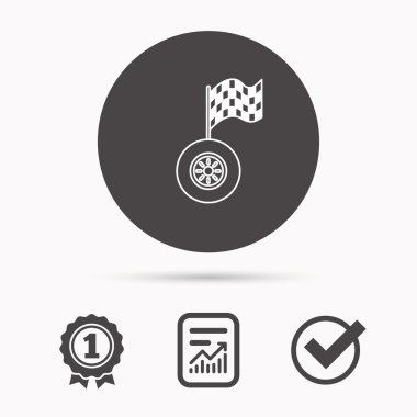 Yarış simgesi. Bayrak işareti racing ile tekerlek.