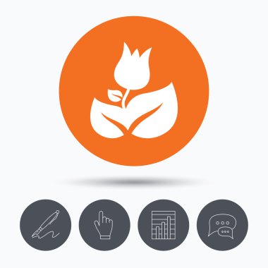 Gül çiçek simgesi. Çiçekçi bitki yaprağı işareti ile.