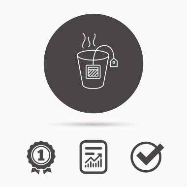 Çay poşeti simgesi. Doğal sıcak içecek işareti.