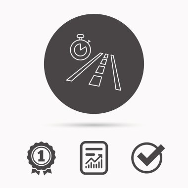 Seyahat saat simgesini. Zamanlayıcı işareti olan yol.