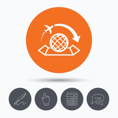 Dünya harita simgesi. Uçak seyahat işareti.