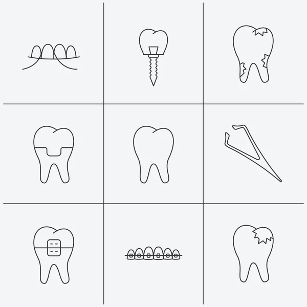 Implantes dentales, hilo dental e iconos dentales. Tirantes . — Archivo Imágenes Vectoriales