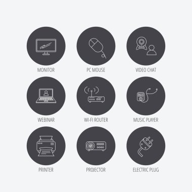 Yazıcı, kablosuz yönlendirici ve projektör simgeler.