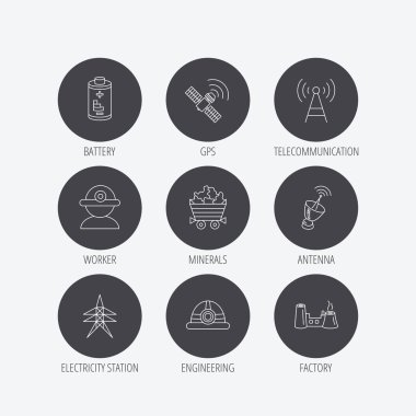 İşçi, mineraller ve mühendislik dümen simgeleri.