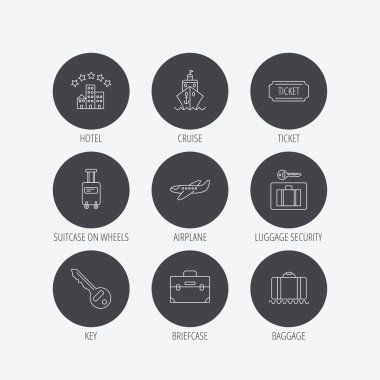 Otel, cruise gemi ve uçak simgeleri.