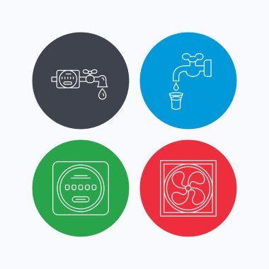 Havalandırma, su sayacı simgeler.