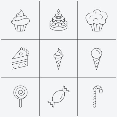 Pasta, şeker ve kek simgeler. Cupcake işareti.