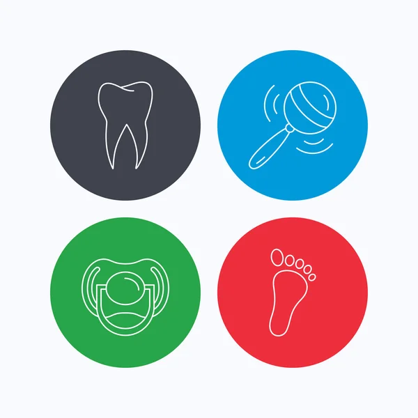 Chupete, huella e iconos dentales . — Vector de stock