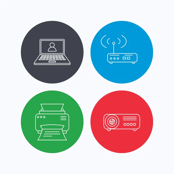 Iconos de impresora, router wi-fi y proyector . — Vector de stock