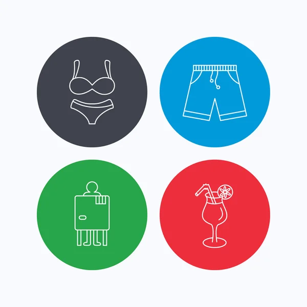 Ícones de coquetel, lingerie e shorts . — Vetor de Stock
