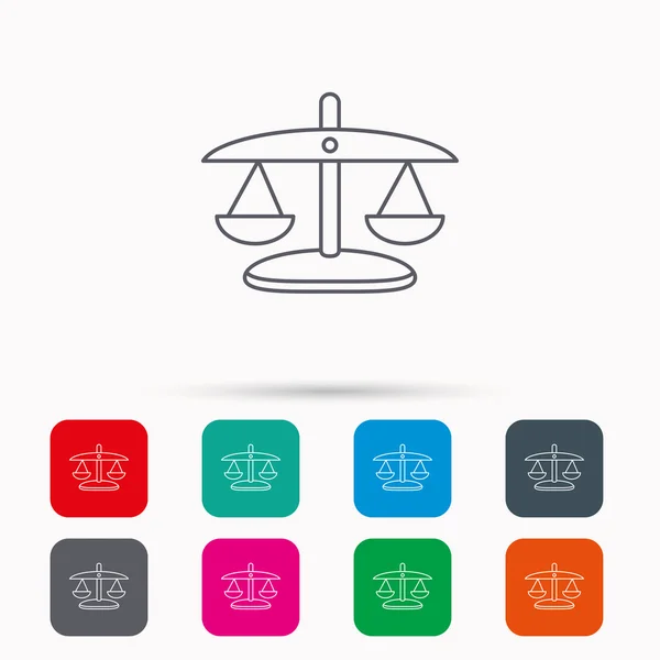 Schalen van Justitie pictogram. Wet en rechter teken. — Stockvector