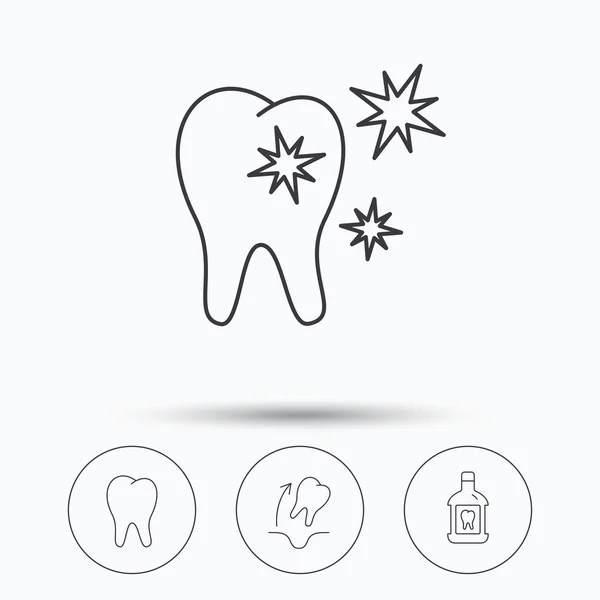 Dents, rince-bouche et icônes de dents saines . — Image vectorielle