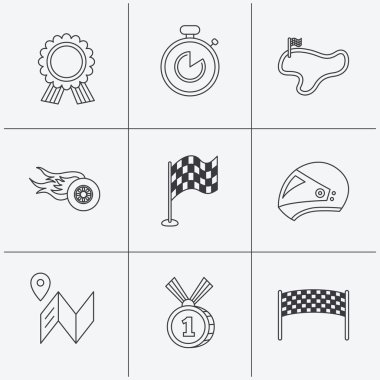 Yarış bayrak ve hız simgeler. Kazanan madalya işaretleri.