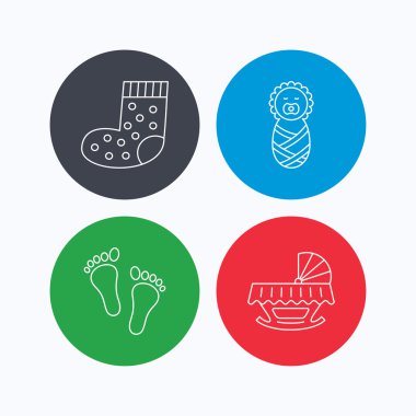 Ayak izi, beşik ve yeni doğan bebek simgeleri.