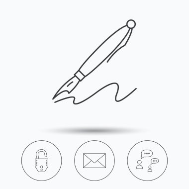 İletişim, posta zarf ve açık kilit simgeleri.