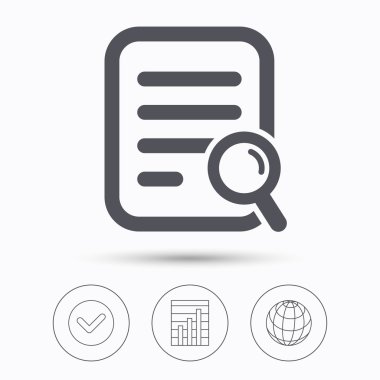 Dosya arama simgesi. Büyüteç ile belge sayfası.