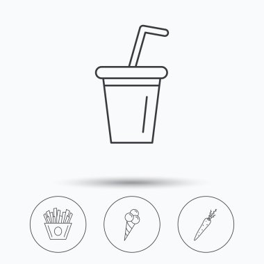 Fişleri, patates kızartması, dondurma ve meşrubat simgeler.