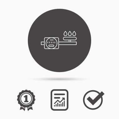 Gaz sayacı simgesi. Yangın işareti ile boru.