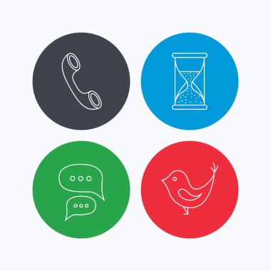 Sohbet, kuş ve telefon simgeleri.