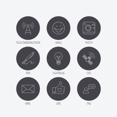 Posta, fotoğraf makinesi ve ampul simgeler fotoğraf.