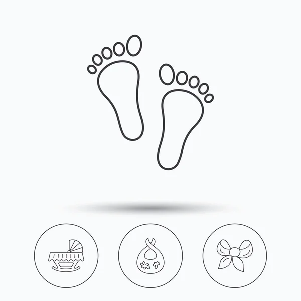 Footprint, cradle and dirty bib icons. — Stock Vector