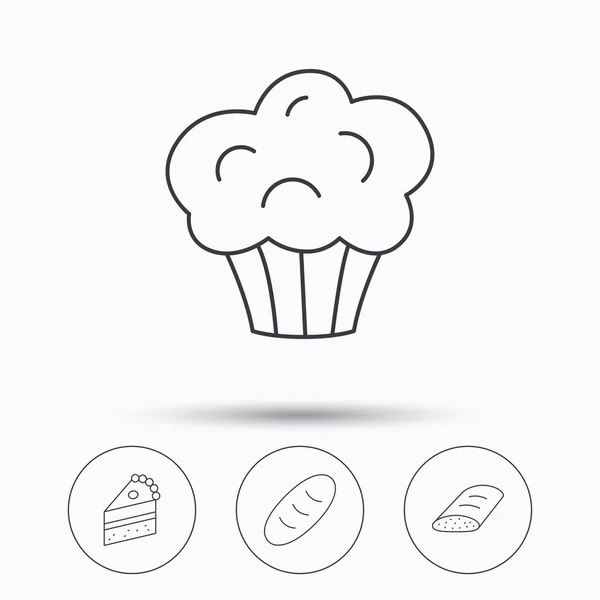 Dolce muffin, torta e pane icone . — Vettoriale Stock