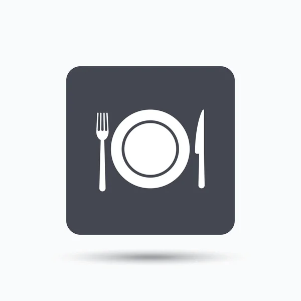 Plat, fourchette et icônes de couteau. Panneau couverts . — Image vectorielle