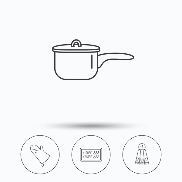 Saucepan, potholder and salt icons. — Stock Vector