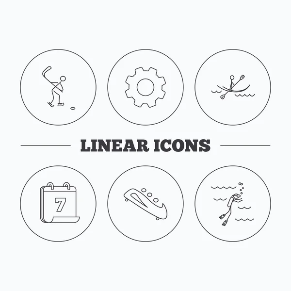 Ice hockey, diving and kayaking icons. — Stock Vector