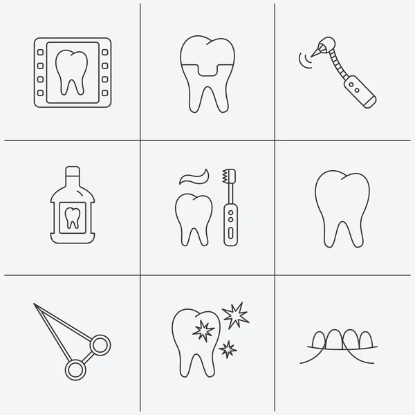 Stomatologie, zubní a zubní korunky ikony. — Stockový vektor