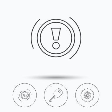 Araba anahtarı, abs ve tekerlek simgeleri.