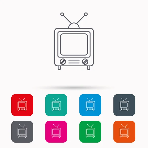 Retro tv icon. Телевизор со знаком антенны . — стоковый вектор