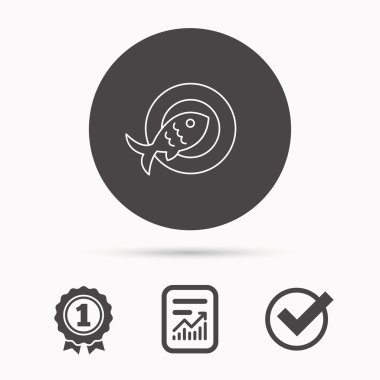 Balık simgesi. Deniz ürünleri işareti. Vejetaryen yiyecekler sembolü.