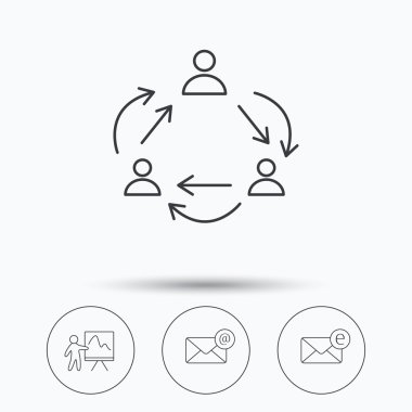 Ekip çalışması, sunum ve e-posta kutsal kişilerin resmi.