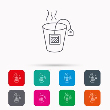 Çay poşeti simgesi. Doğal sıcak içecek işareti.