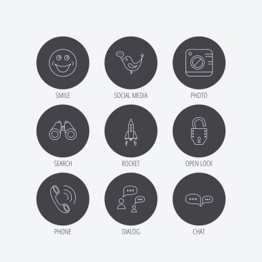 Çağrı telefon, konuşma balonu ve fotoğraf simgeler sohbet.