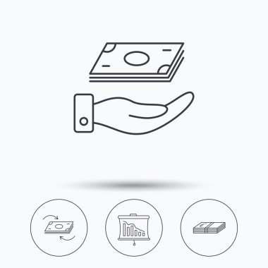 Bankacılık, nakit para ve istatistik simgeler.