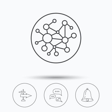 Konuşma, küresel ağ ve yön simgesi.